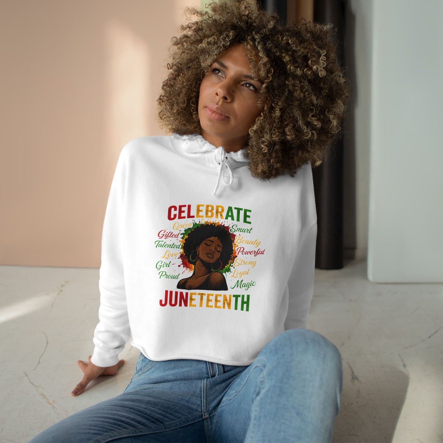 Juneteenth Celebrate Crop Hoodie — Black Heritage Afrocentric Graphic