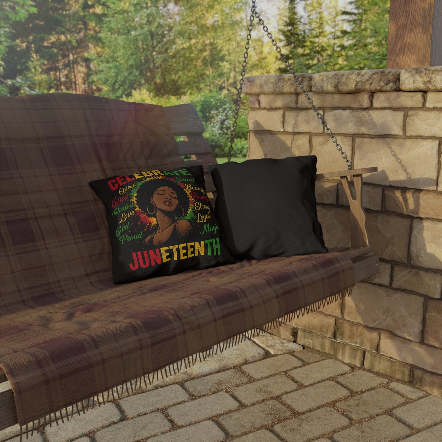 Juneteenth Celebrate Pillow – Afrocentric Outdoor Throw with 'Celebrate Juneteenth' Design
