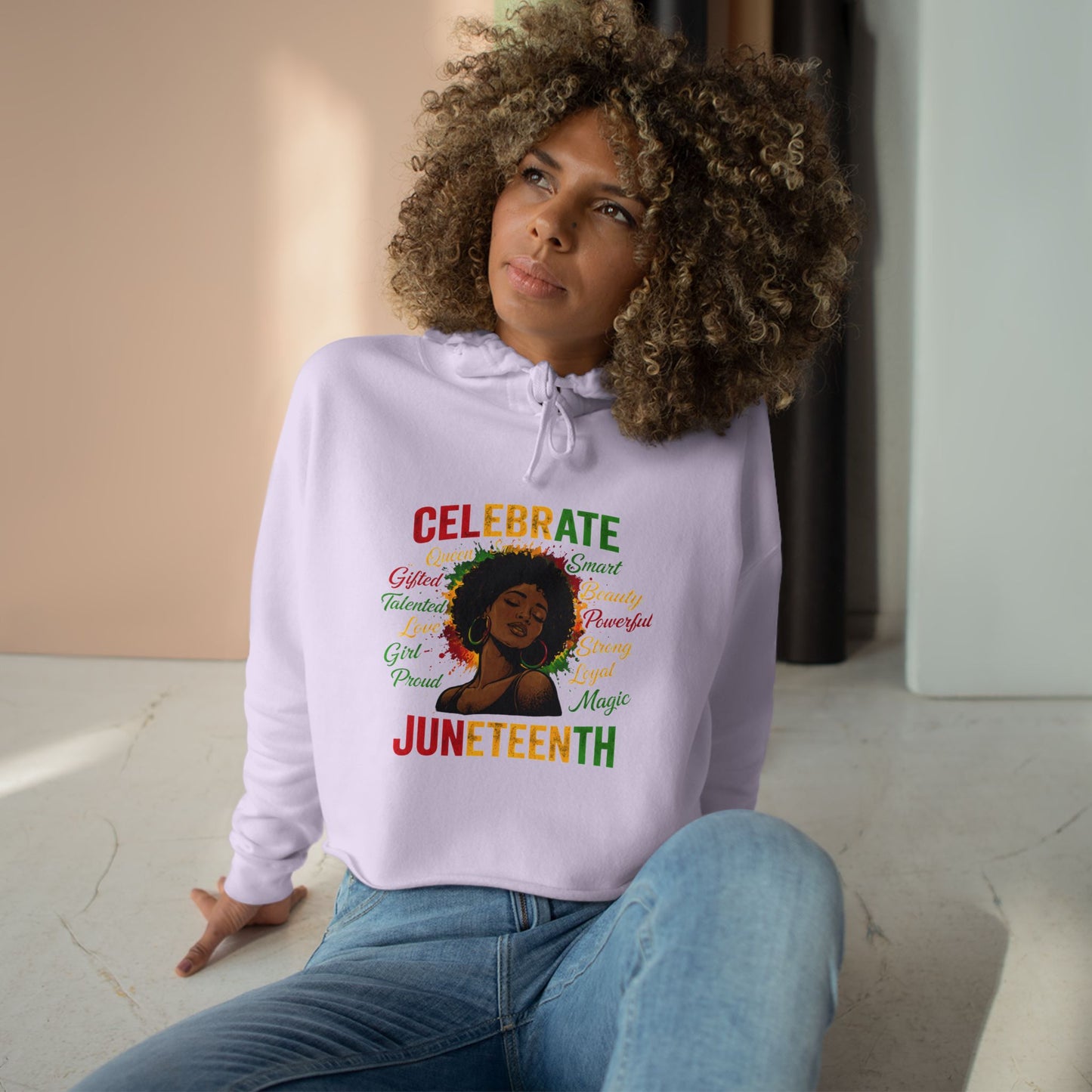 Juneteenth Celebrate Crop Hoodie — Black Heritage Afrocentric Graphic