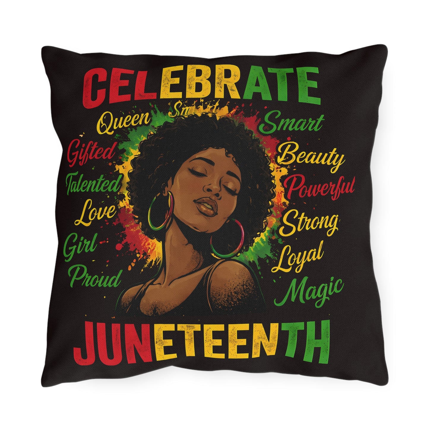 Juneteenth Celebrate Pillow – Afrocentric Outdoor Throw with 'Celebrate Juneteenth' Design