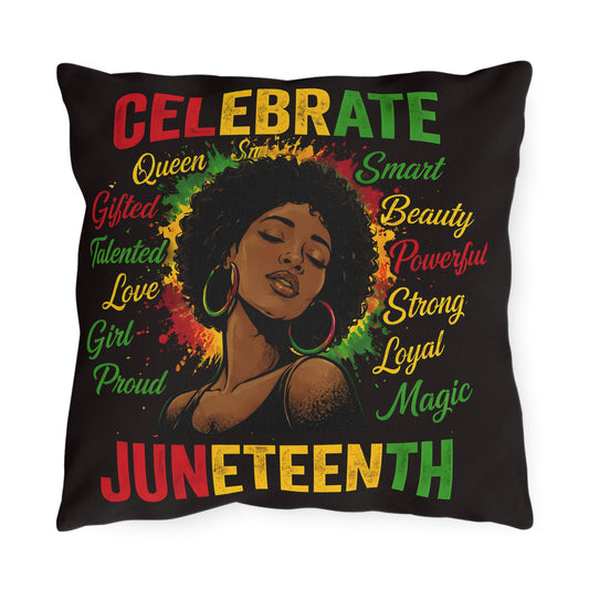 Juneteenth Celebrate Pillow – Afrocentric Outdoor Throw with 'Celebrate Juneteenth' Design