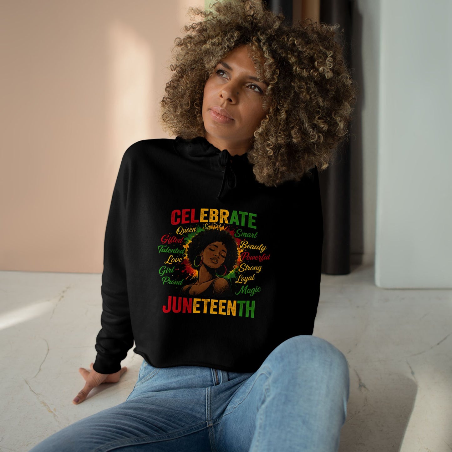Juneteenth Celebrate Crop Hoodie — Black Heritage Afrocentric Graphic