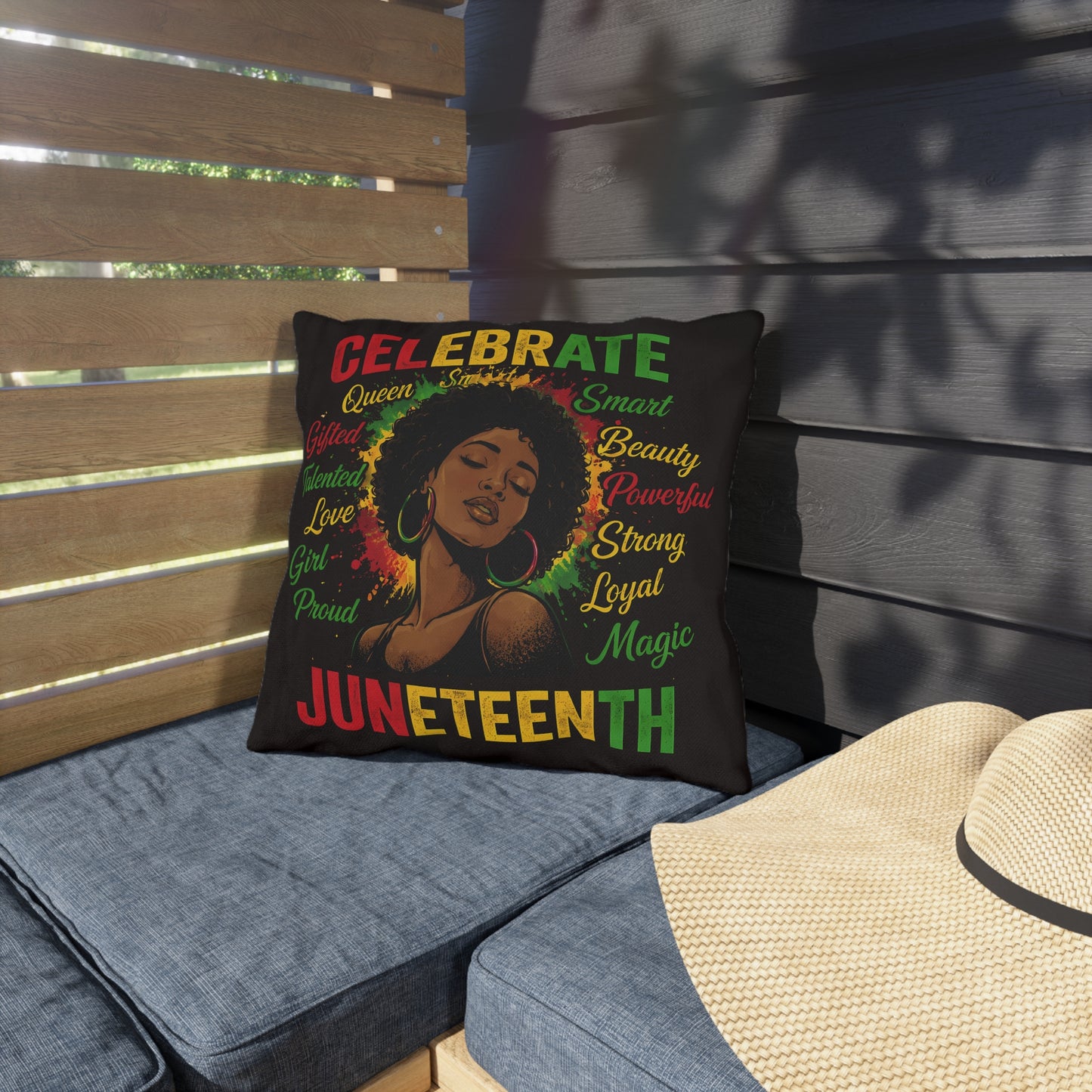 Juneteenth Celebrate Pillow – Afrocentric Outdoor Throw with 'Celebrate Juneteenth' Design
