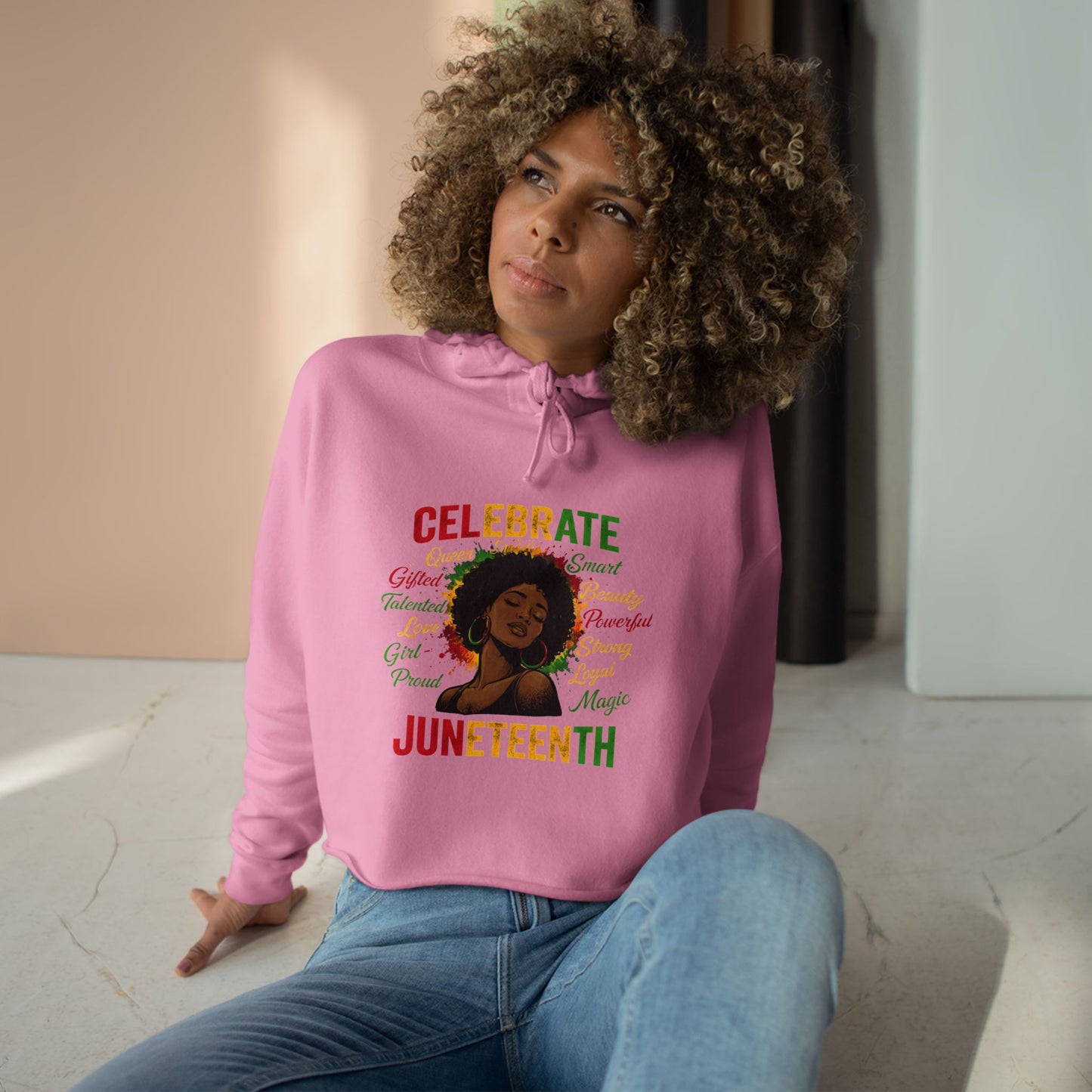 Juneteenth Celebrate Crop Hoodie — Black Heritage Afrocentric Graphic