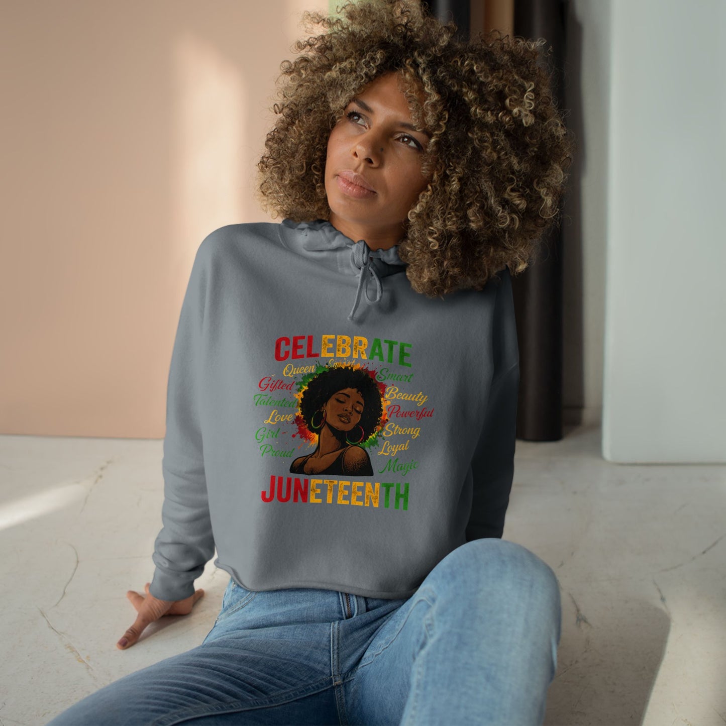 Juneteenth Celebrate Crop Hoodie — Black Heritage Afrocentric Graphic