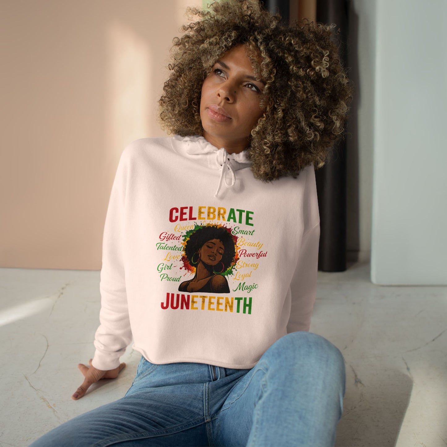Juneteenth Celebrate Crop Hoodie — Black Heritage Afrocentric Graphic